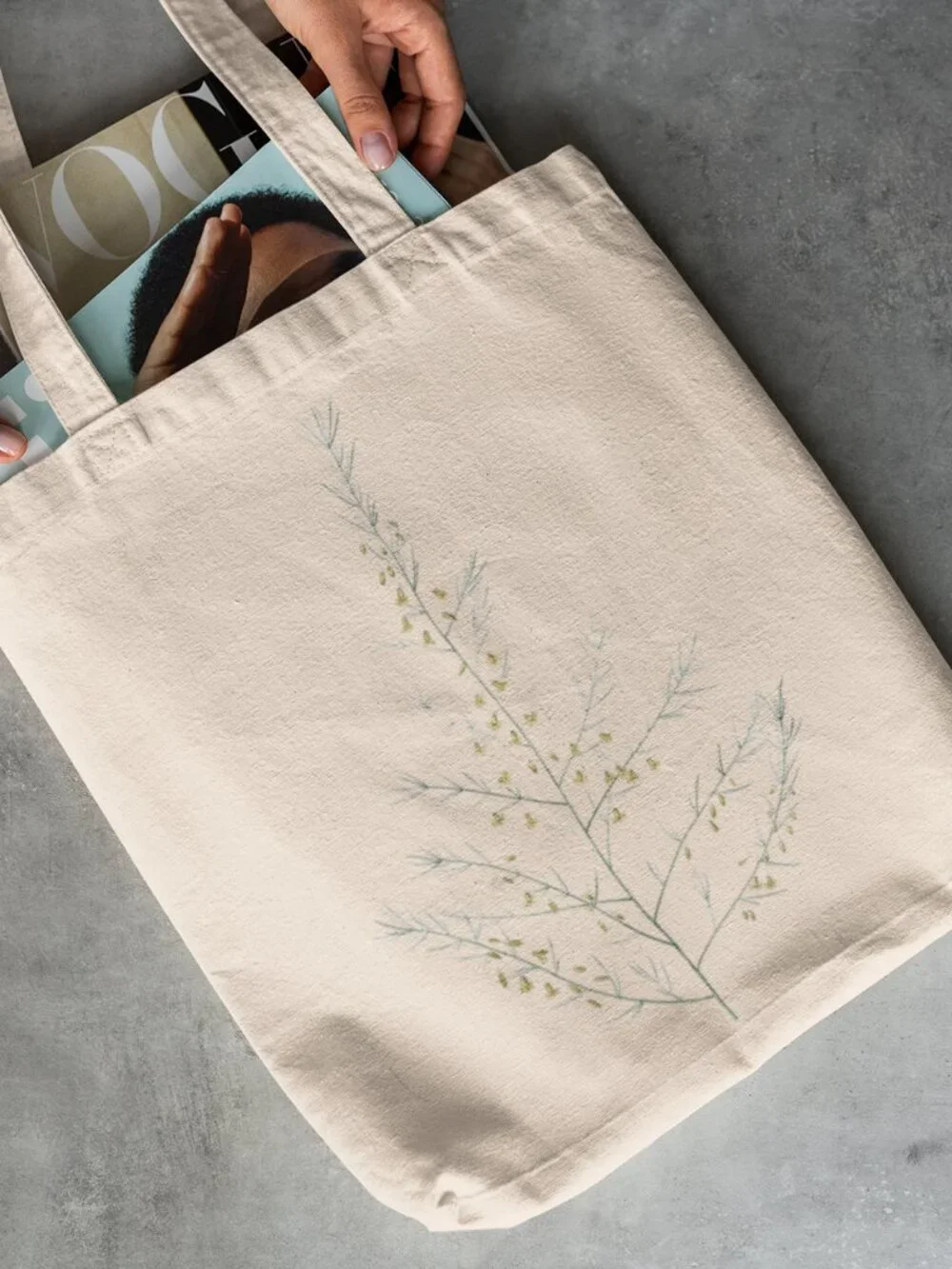 Sea Asparagus Vintage Floral Print Graphic Canvas Tote Bag
